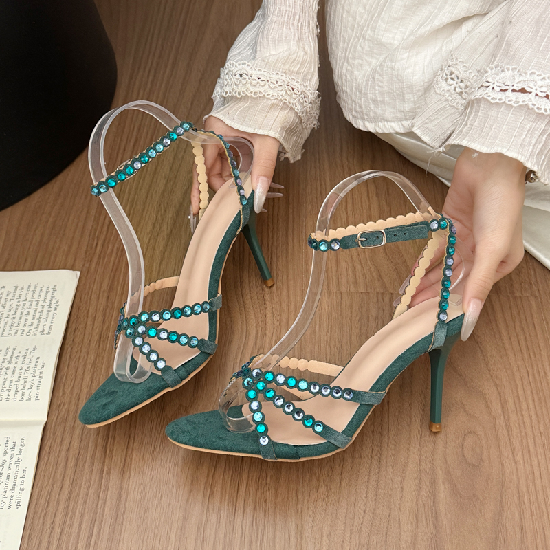 Metallic Heel Sandal - 2026 Spring/Summer New Water Diamond Cross