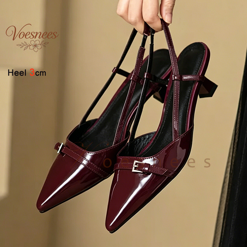 Women'S Shoes Kitten Heels - 2026 Wine Red Pointed Patent Leather