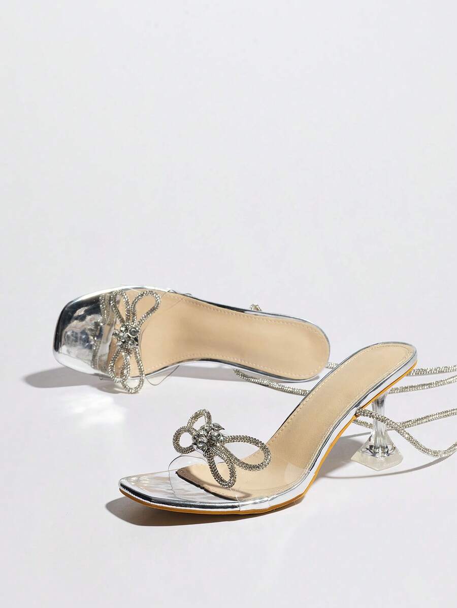 Rhinestone Bow Square Toe Clea - огляд і ціна Clear Strap Heel