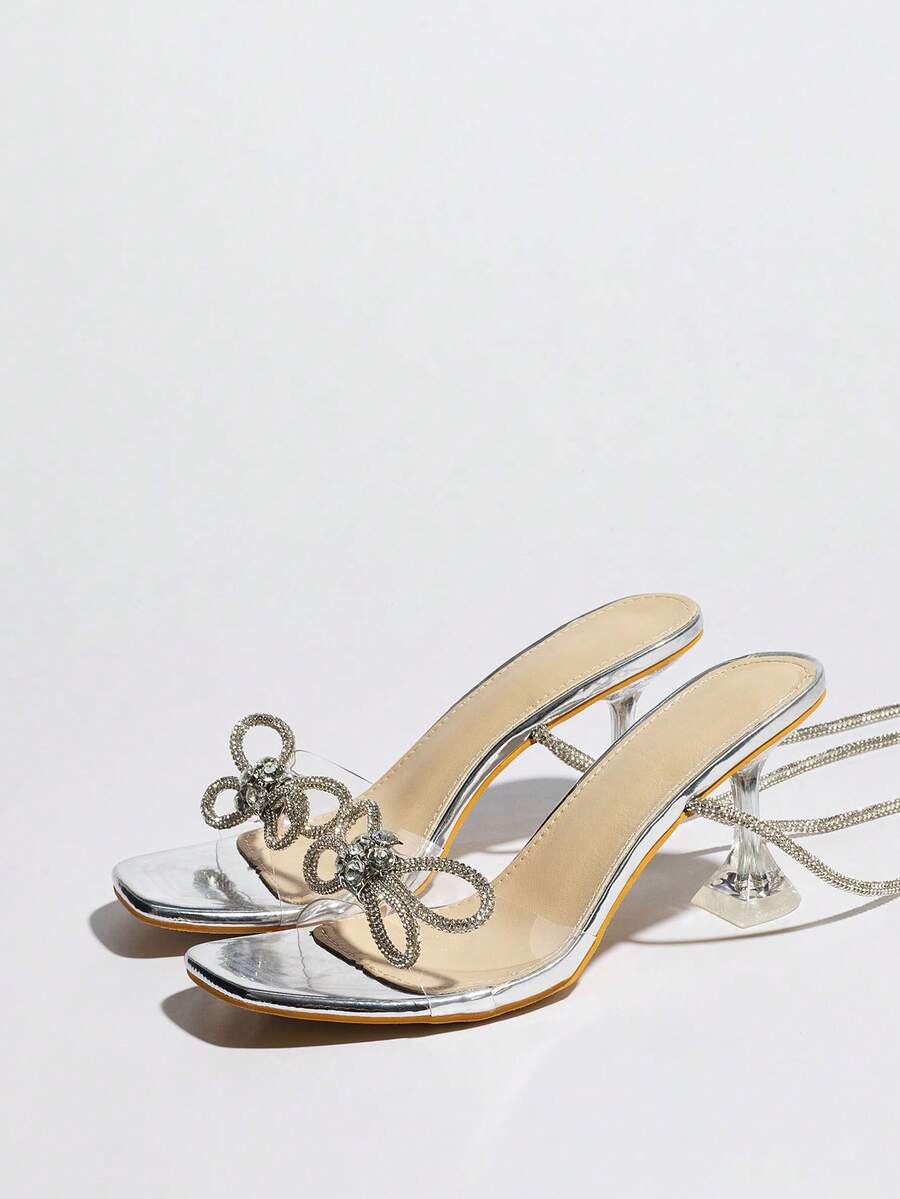 Rhinestone Bow Square Toe Clea - огляд і ціна Clear Strap Heel