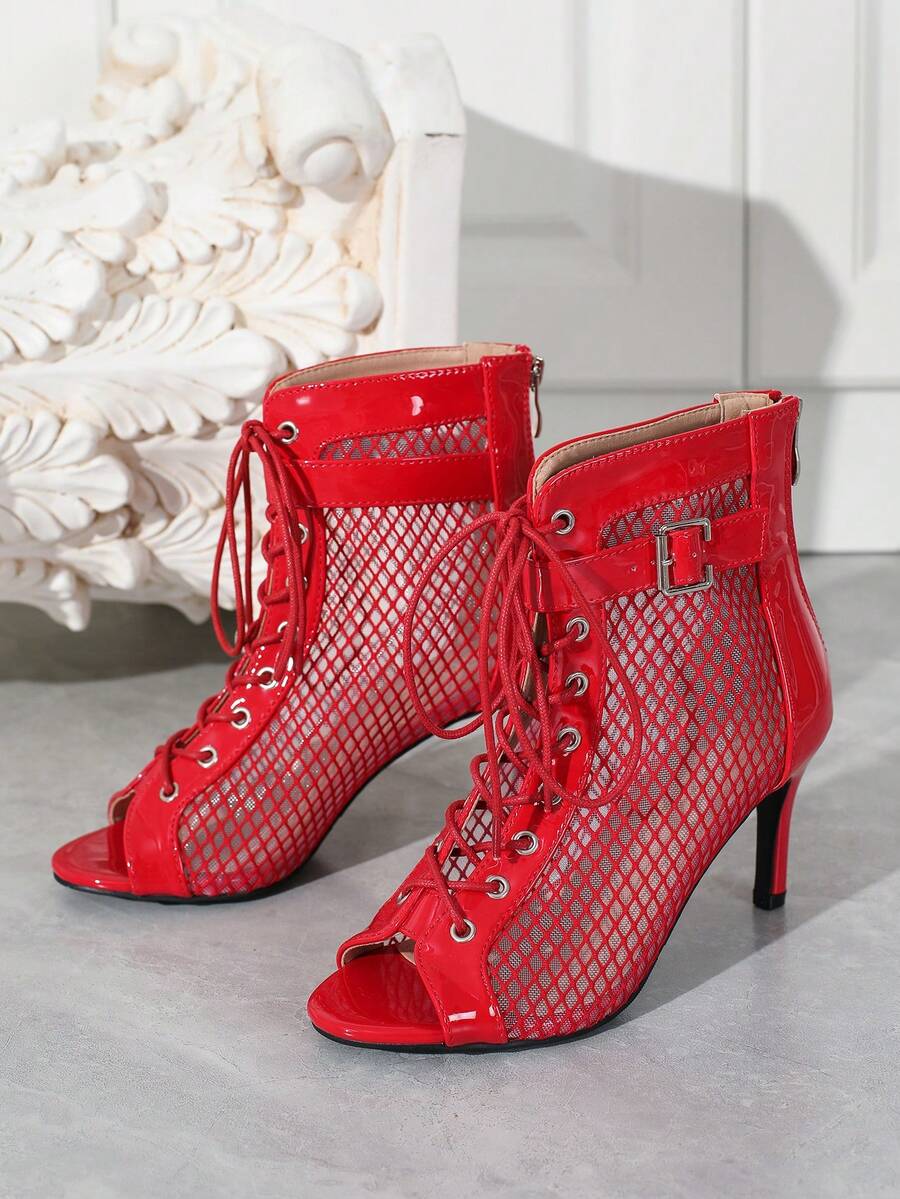 Womens Mesh Peep Toe Lace Up A - огляд і ціна Women'S Shoes Kitten Heels