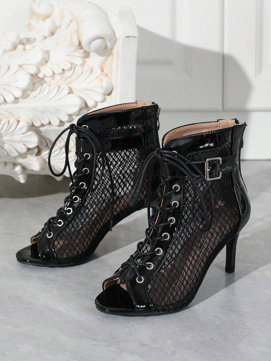 Womens Mesh Peep Toe Lace Up A - огляд і ціна Women'S Shoes Kitten Heels