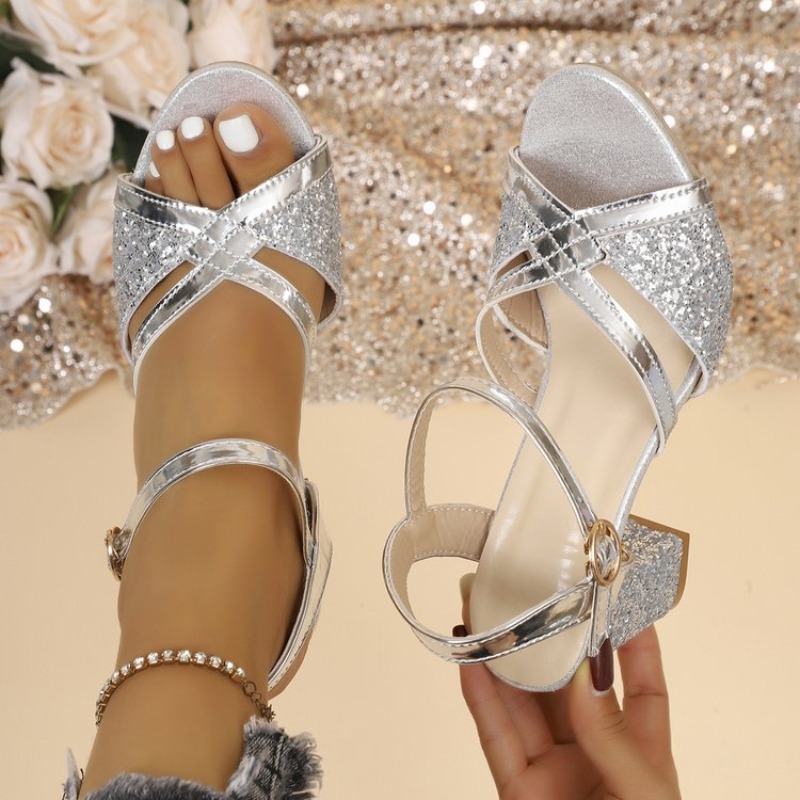 Women Block Heels Sandals Gold - огляд і ціна Metallic Heel Sandal