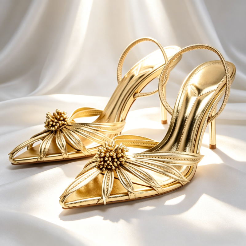 Luxury Gold Floral Detail Slin - огляд і ціна Metallic Heel Sandal