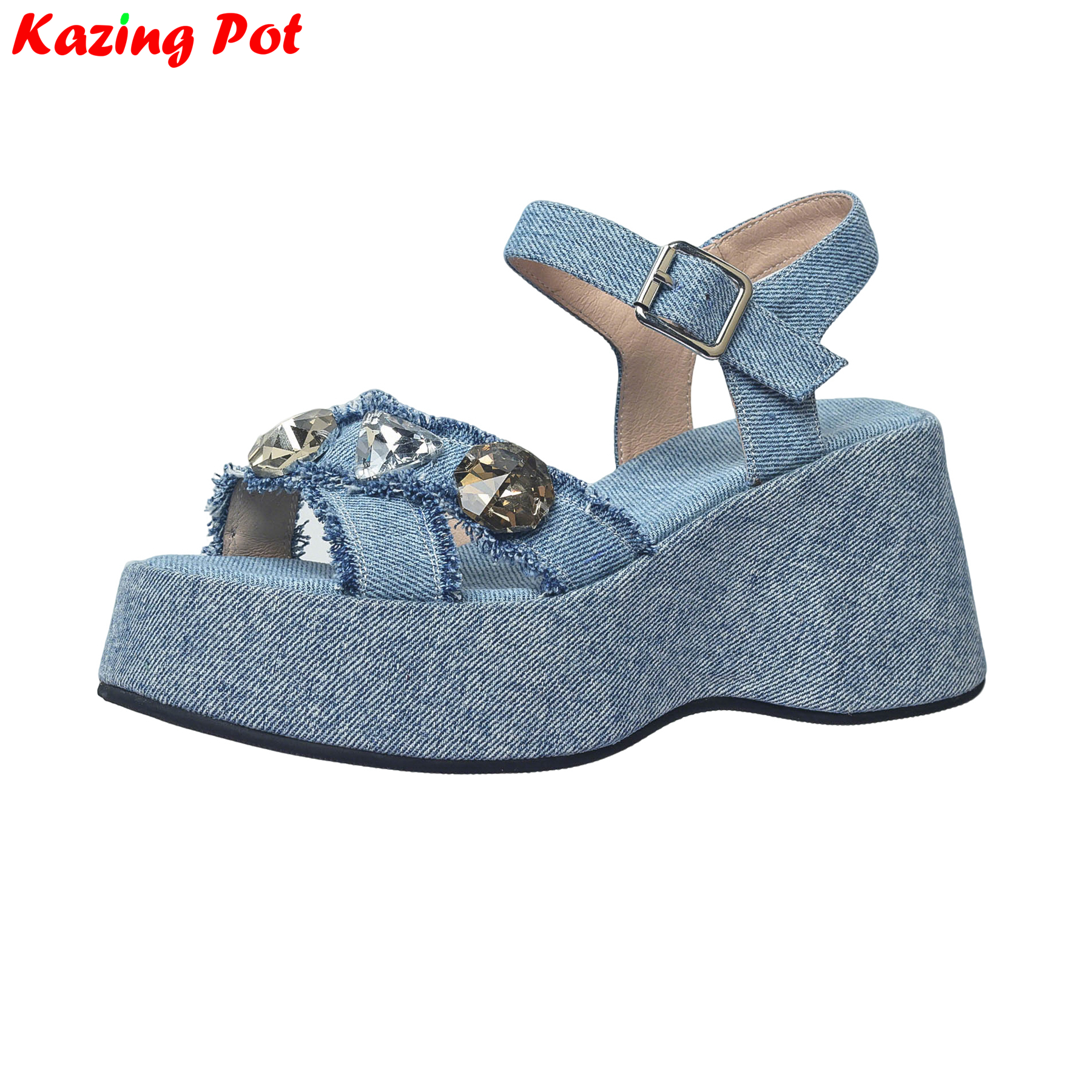 Krazing Pot Denim Peep Toe Pla - огляд і ціна Rhinestone Sandal Women