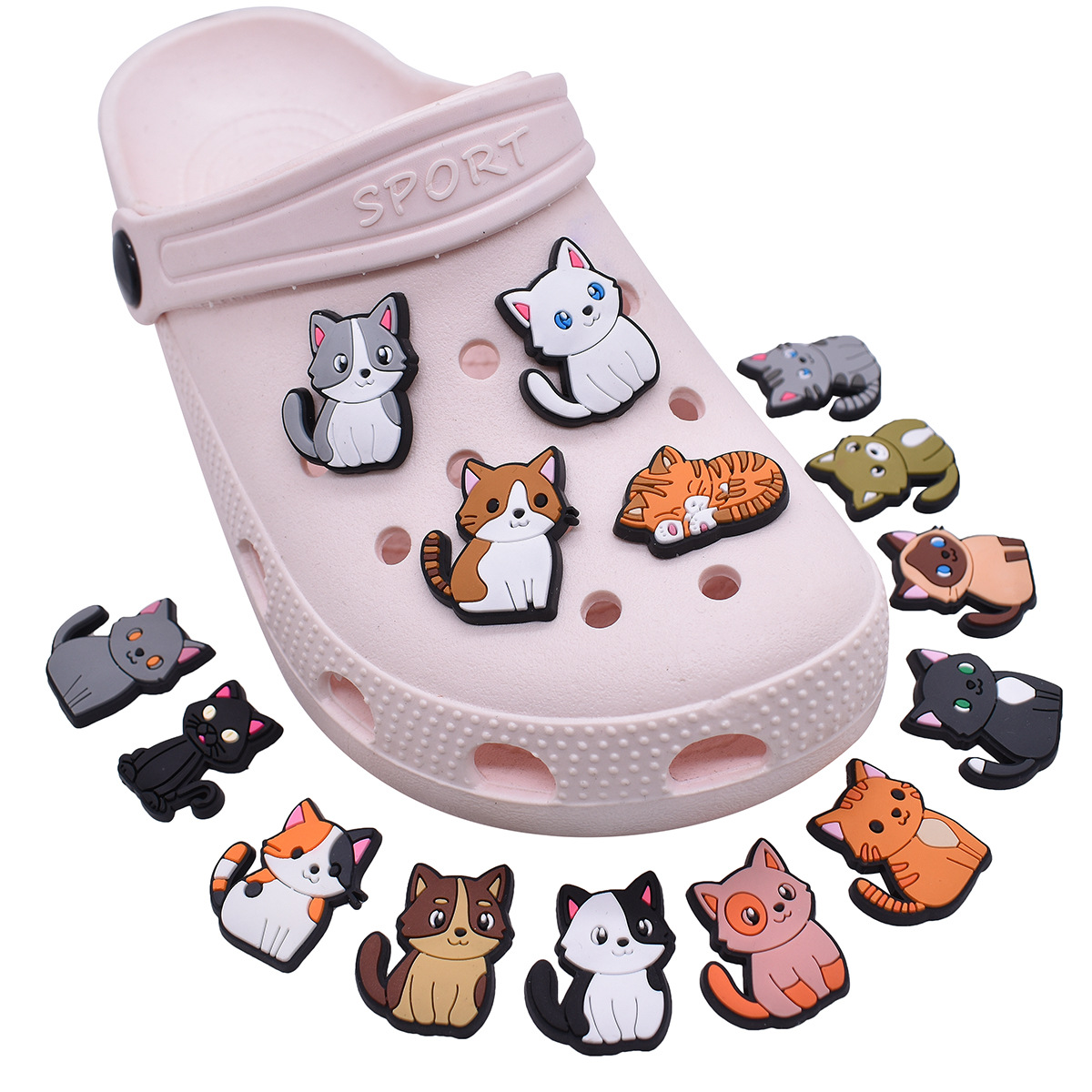 1Pcs PVC Cute Cats Shoes Charm - огляд і ціна Croc Style Clog