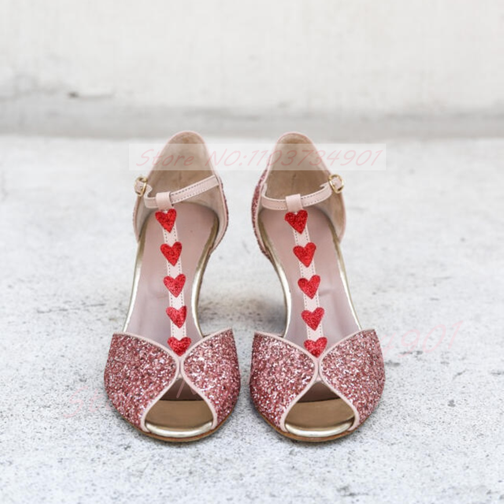 Pink Glitter Heart-Shaped Heel - огляд і ціна Metallic Heel Sandal