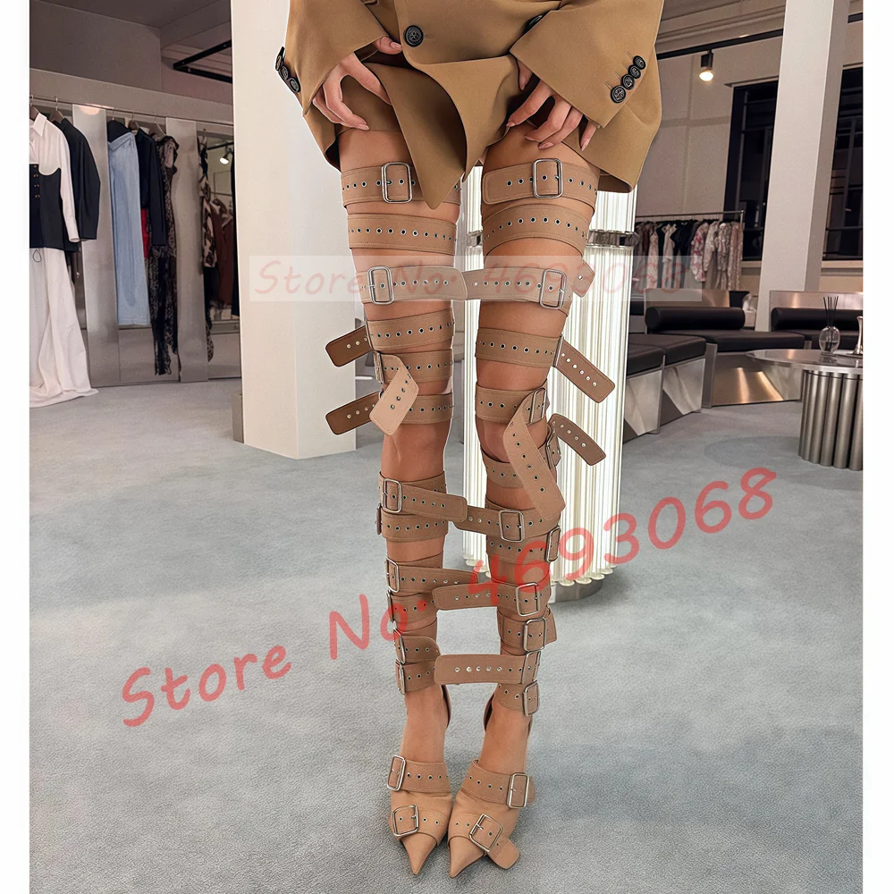 Nude Buckle Strap Thigh High S - огляд і ціна Metallic Heel Sandal