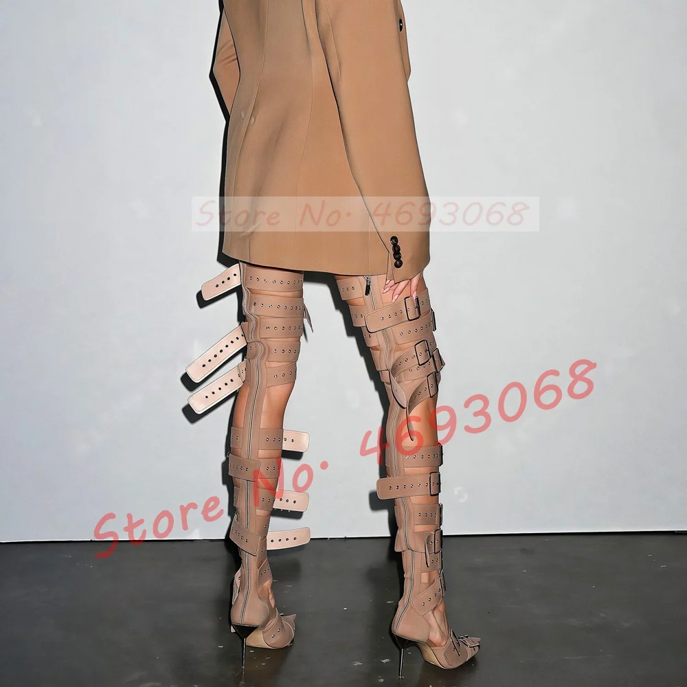 Nude Buckle Strap Thigh High S - огляд і ціна Metallic Heel Sandal