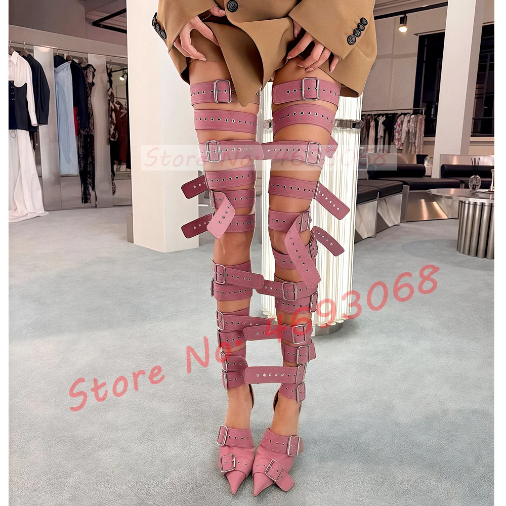 Nude Buckle Strap Thigh High S - огляд і ціна Metallic Heel Sandal