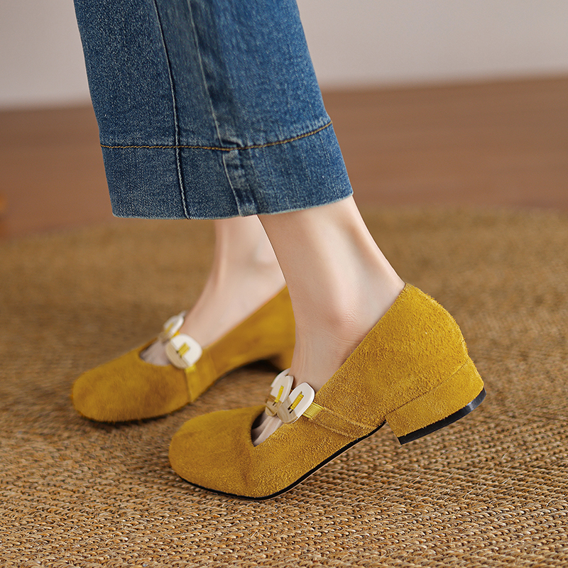 Women Mary Jane Flats Cow Sued - огляд і ціна Low Block Heel Pump