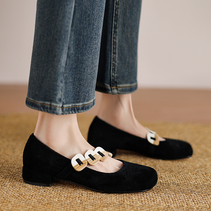 Women Mary Jane Flats Cow Sued - огляд і ціна Low Block Heel Pump
